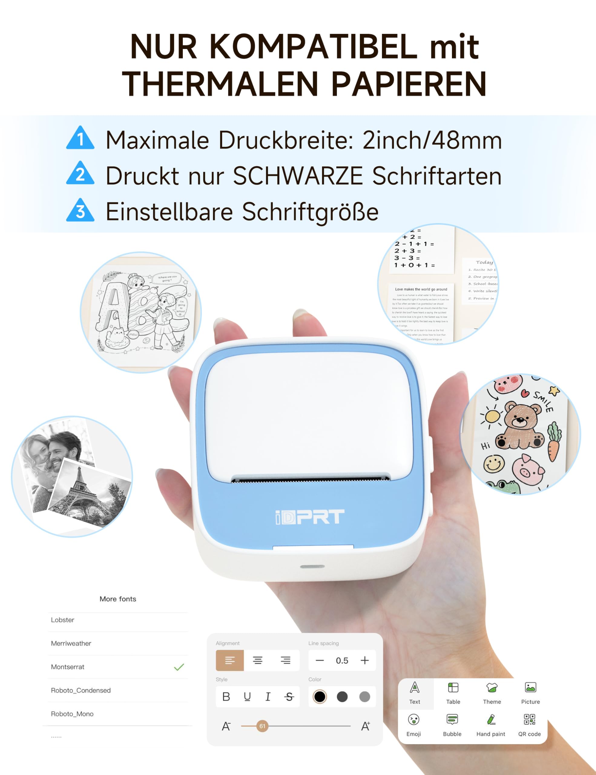 iDPRT Mini Portable Sticker Thermal Printer for Study Notes Pictures DIY Labels, Study Notes, Photos