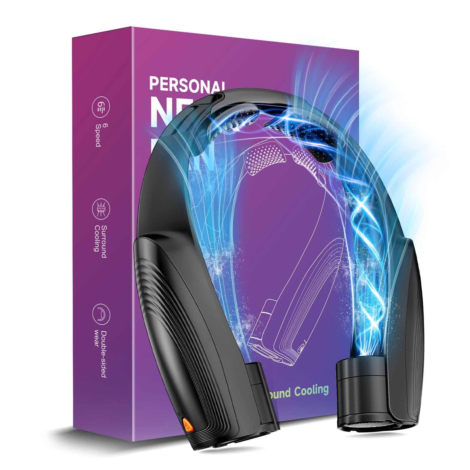 8000mAh Portable Neck Fan, Neck Air Conditioner with 6 Powerful Speeds, Hands-Free 360° Cooling Neck Fan, Rechargeable USB Fan Bladeless Wearable Foldable Mini Fan for Men Women Home Office Outdoor