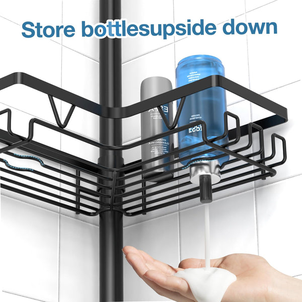 Kegii Telescopic Shower Caddy Corner - Stainless Steel Shower Shelf No Drilling Bathroom Caddy with Soap Holder and Hooks(White), On The Bath or Stand Up Shower