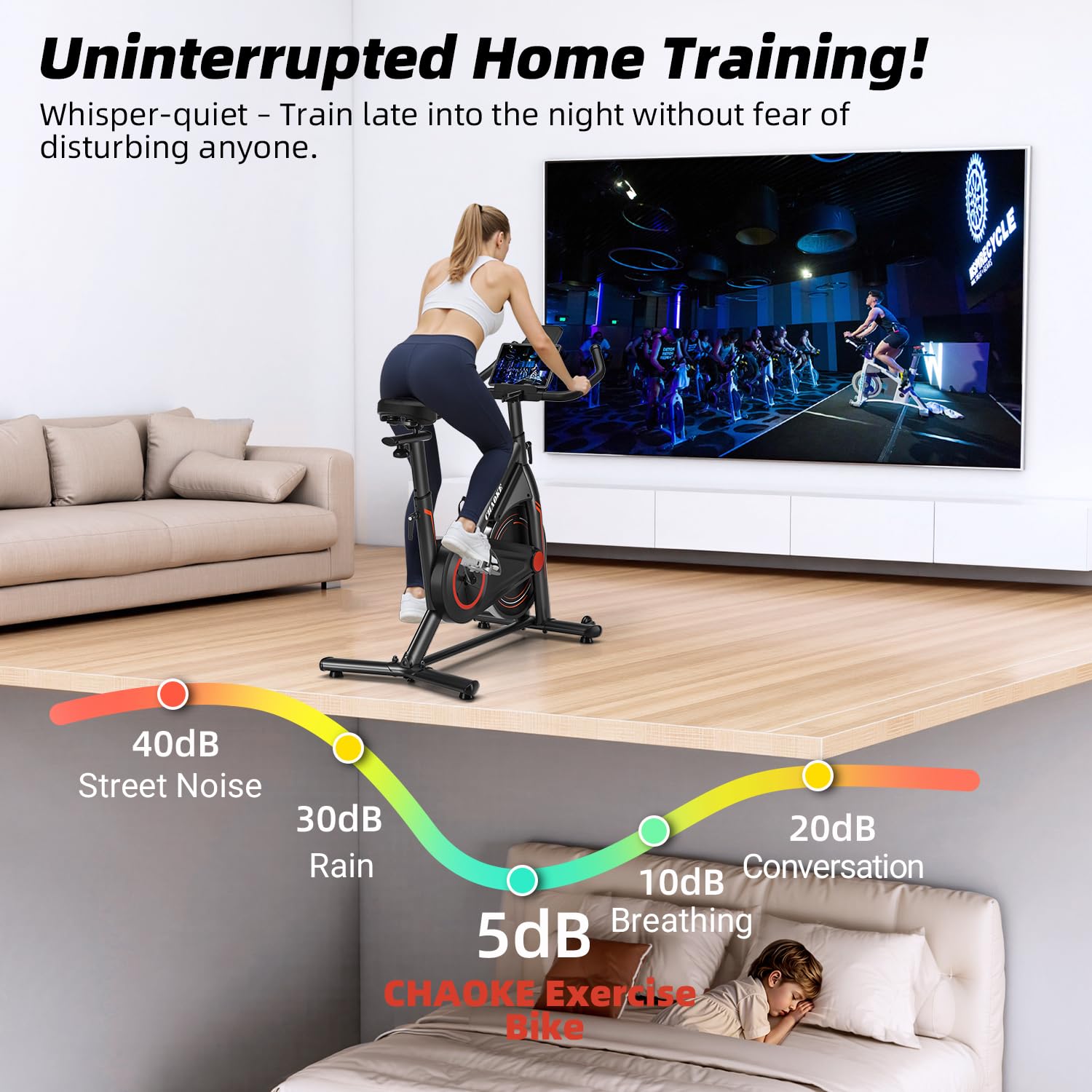 Exercise Bike, CHAOKE Stationary Bike for Home Fitness, Ultra-Quiet Magnetic Resistance Indoor Cycling Bike, Large Tablet Holder, Comfortable Seat, LCD Display, Strength Training