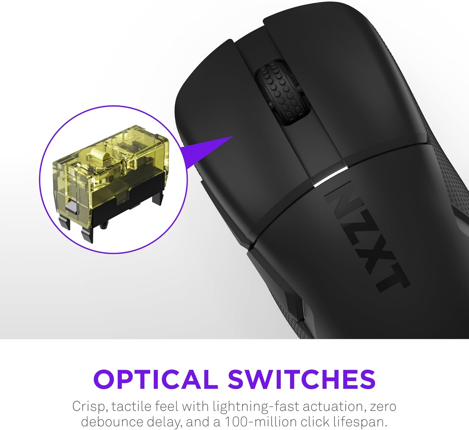 NZXT Lift Elite Wireless Gaming Mouse - Ultra-Lightweight 57 g - 4K/8K Polling Rates, Optical Switches, 26K DPI Optical Sensor - Long Battery Life - Rubber Side Grips - 5 Programmable Buttons - Black