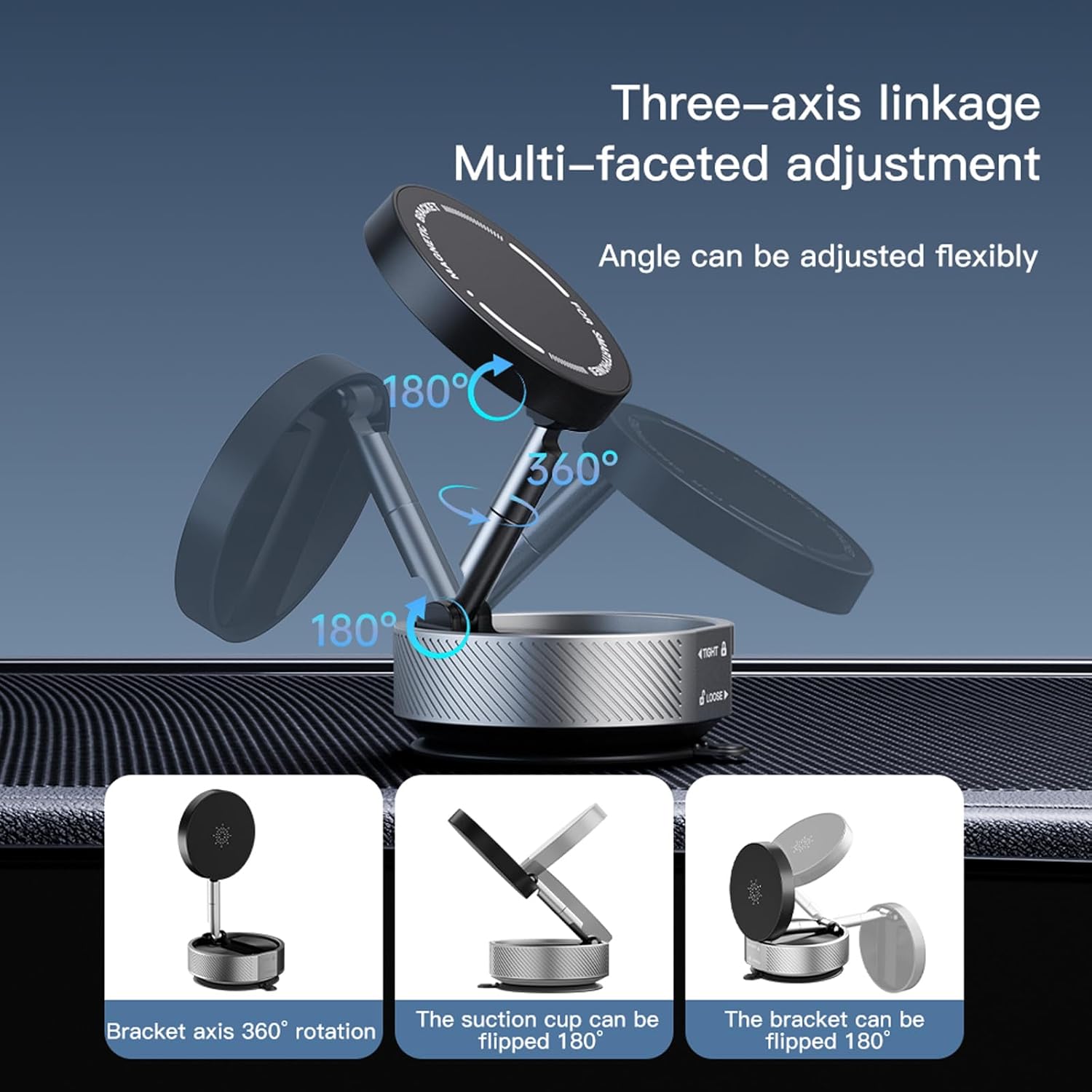XIANGBIN New Vacuum Magnetic Phone Holder, 360° Rotating Adjustable and Foldable Suction Cup Phone Holders, Stand Magnetic Phone Holder for Car/Gym/Mirror/Smooth Surface