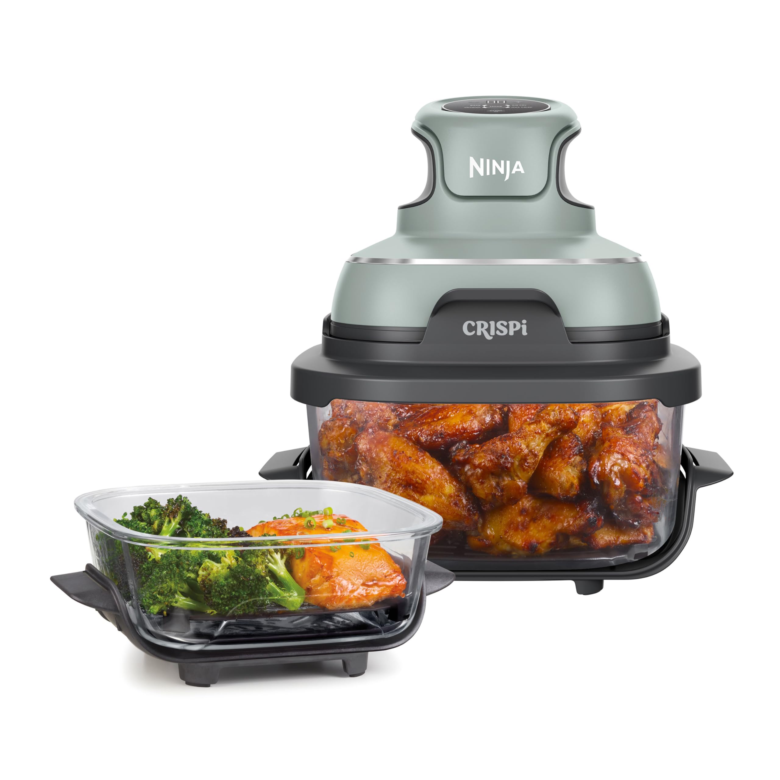 Ninja CRISPi Portable Air Fryer, 3.8L, 4-in-1: Air Fry, Roast, Keep Warm, Recrisp, Space Saving Compact Design, 2x Removable Glass Containers & Lids, 1700W, Cyber Space Blue FN101UKGY