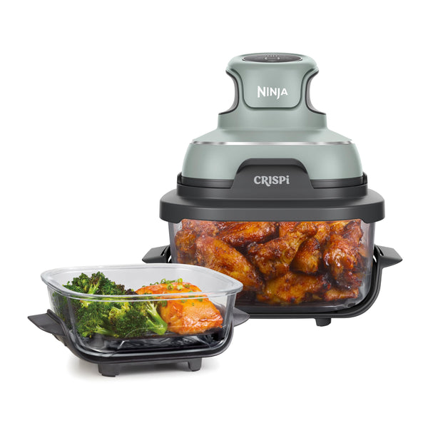 Ninja CRISPi Portable Air Fryer, 3.8L, 4-in-1: Air Fry, Roast, Keep Warm, Recrisp, Space Saving Compact Design, 2x Removable Glass Containers & Lids, 1700W, Cyber Space Blue FN101UKGY