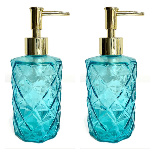 Rocwing Glass Pump Dispenser for Lotion Liquid Soap in Bathroom or Kitchen (2Turquoise-Gold)