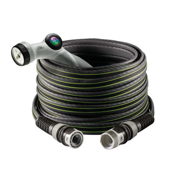 FITT Force 5/8" 40m, Garden Water Hose for Irrigation, Compact, Light and Resistant for Intensive use, with Multi-Jet Gun, Grey with Green Stripes
