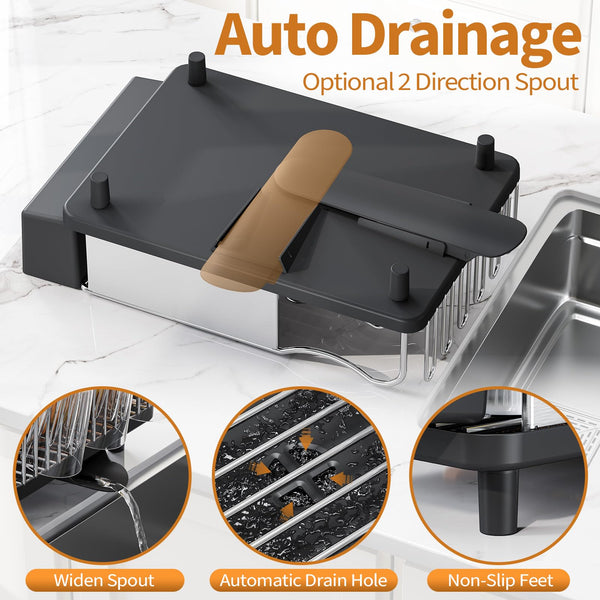 kingrack Dish Drainer Rack, Stainless Steel Dish Rack, Draining Board Rack with Anti-Rust Frame, Optional 2 Direction Spout Sink Drain Board Design,