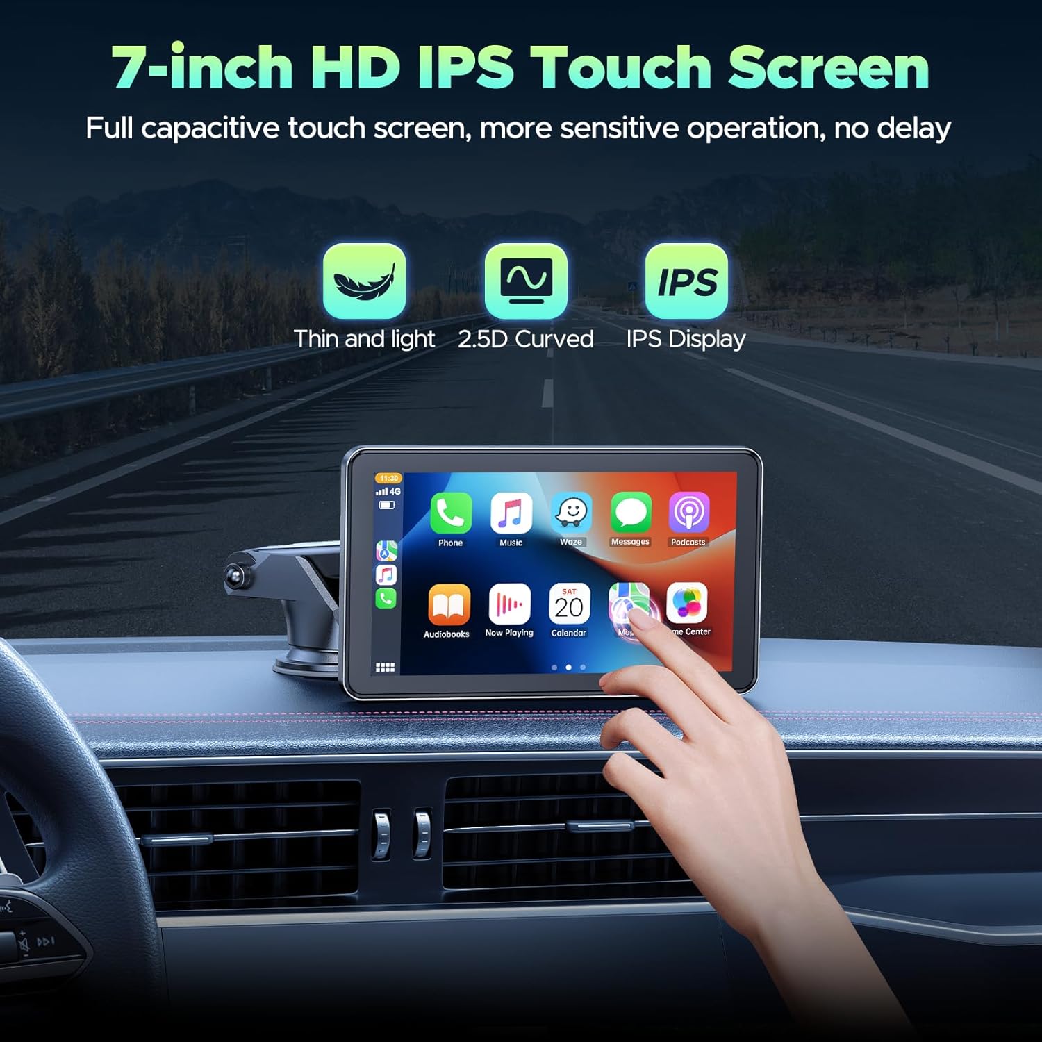 LAMTTO 7 inch Carplay Screen for Apple Carplay Android Auto Wireless, Mirror Link, Live Navigation, Siri G00gle Voice Assistant, Touchscreen, Bluetooth 5.0, AUX, FM