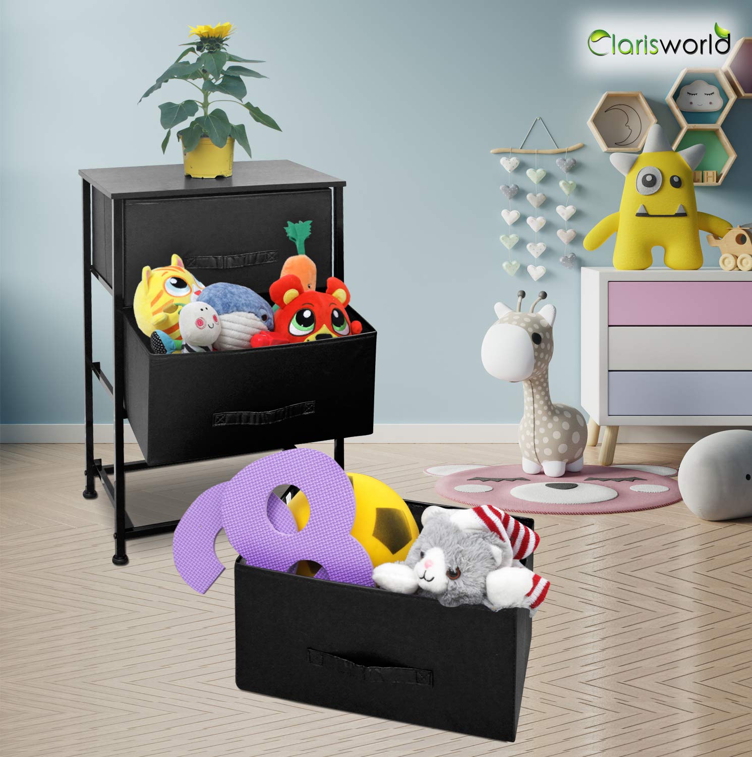 Clarisworld Drawers Storage Tower Dresser - Wood Top, Sturdy Steel Frame, Organizer Unit for Bedroom, Hallway, Entryway, Closets  Laminated Fabric