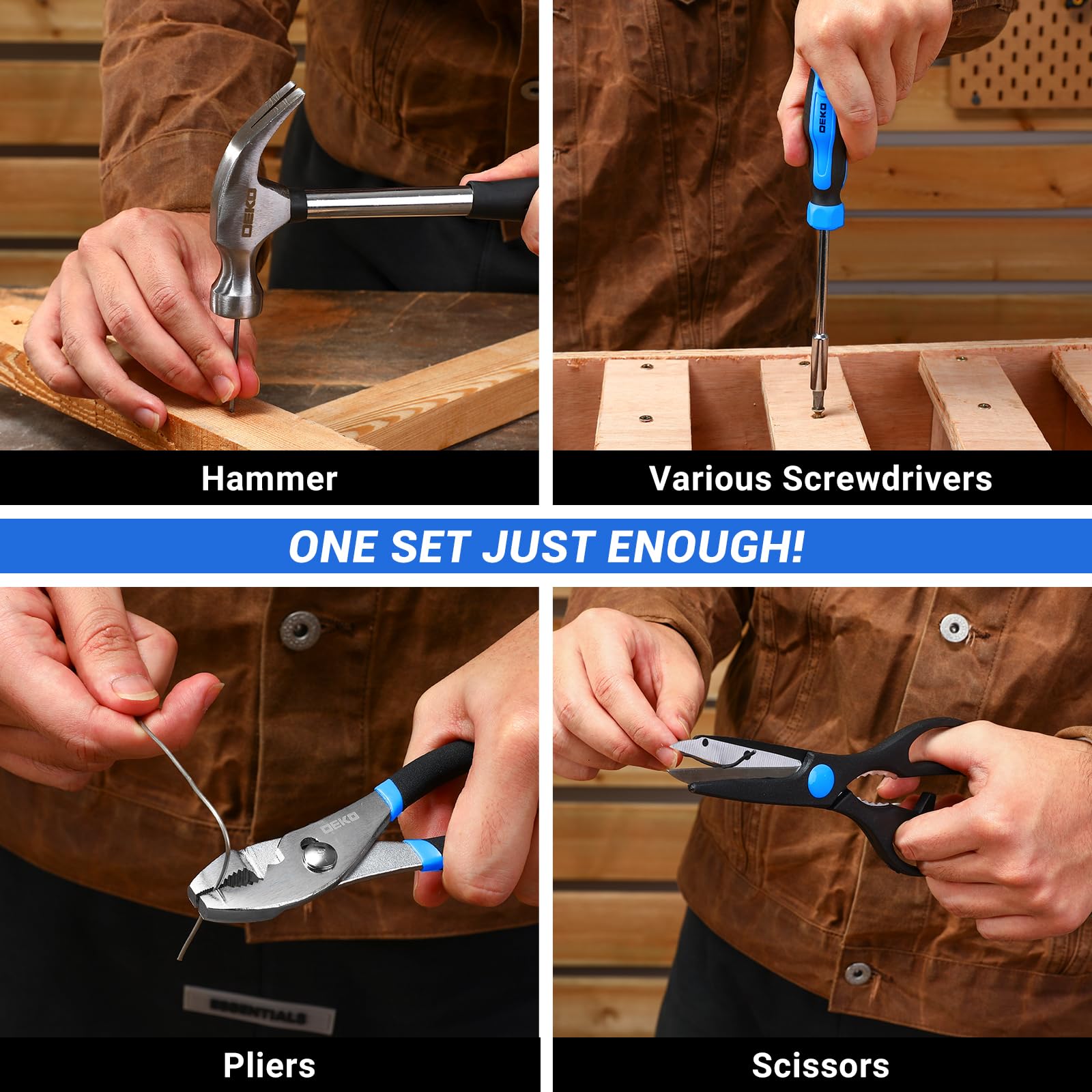 DEKO Tool Kit Set Box 62 Piece Home Repair DIY Tools Basic Hand Toolbox Sets for Home