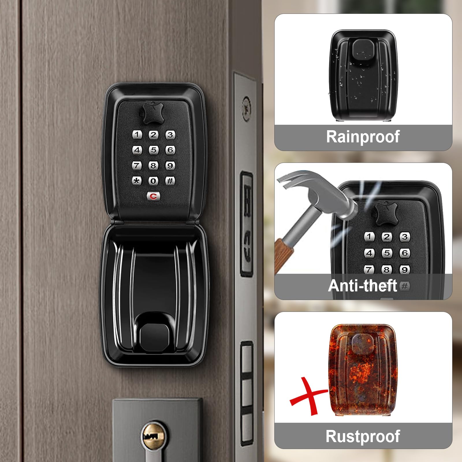 iPalamila Key Safe, Key Safe Outdoor Police Approved, Key lock Box Wall Mounted,12-Digit Combination Key lock Box with Weatherproof Cover For Home Garage Office School (black-1)