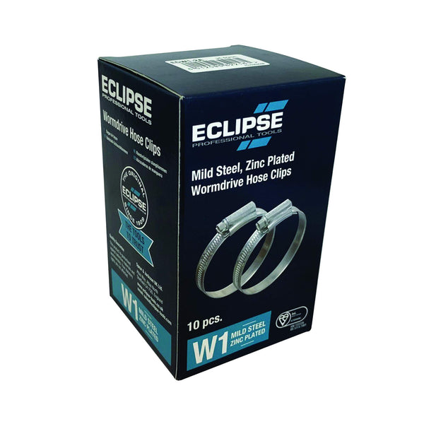 Eclipse Professional Tools ECW1-2A W1 Box of 10 35-50mm (1 ⅜" - 1 ¾") Mild Steel Worm Gear Hose Clamps