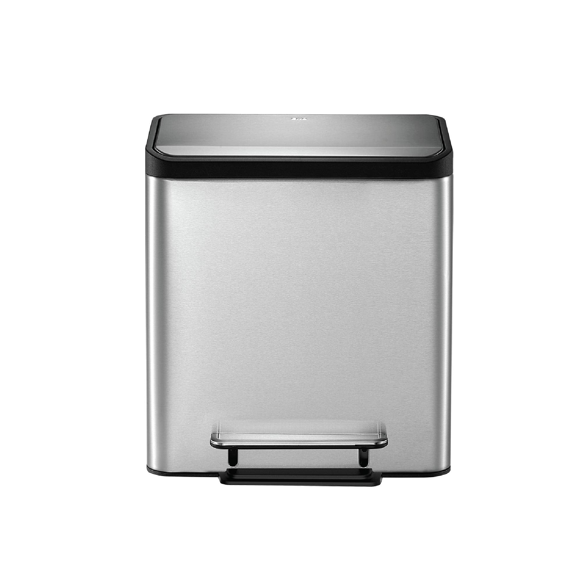 EKO Ecocasa Recycling Kitchen Bin 15+15Litre, Pedal Rubbish Bin with Two Removable Inner Buckets, Perfect for Kitchen & Home, Stainless Steel