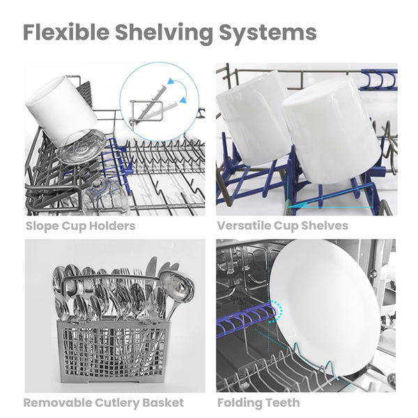 COMFEE' Table Top Dishwasher with 6 Place Settings, Mini Countertop Dishwasher for Small Families, Couples, LED display, Delay Start, 47dB Quiet Noise, White