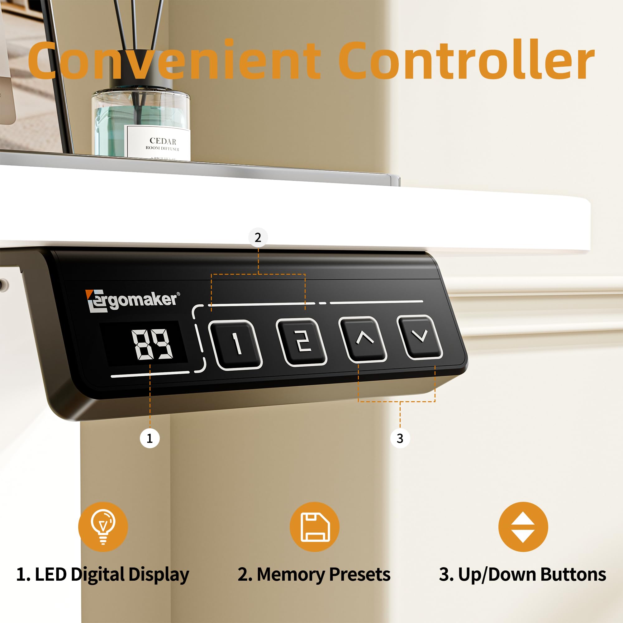 ERGOMAKER Electric Height Adjustable Standing Desk 80x60cm (31.5"x23.6"), Sit Stand Desk with Splicing Top for Home Office (Black Frame + Black Desktop)