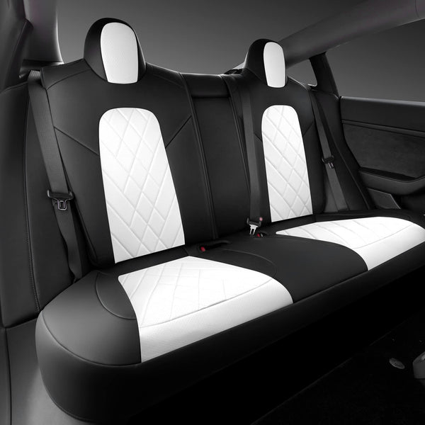 Tapha Faux Leather Seat Cover Set for Tesla Model 3 2017-2022, Breathable and Water-Resistant, Include Seat Covers for Front and Rear Seats (White/Grey)