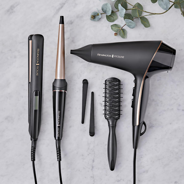 Remington Proluxe Ceramic Hair Straightener with Intelligent OPTIheat technology for heat where it matters - Pro+ setting at 185°C for healthier styling, 9 variable settings 150-230°C, S9100B