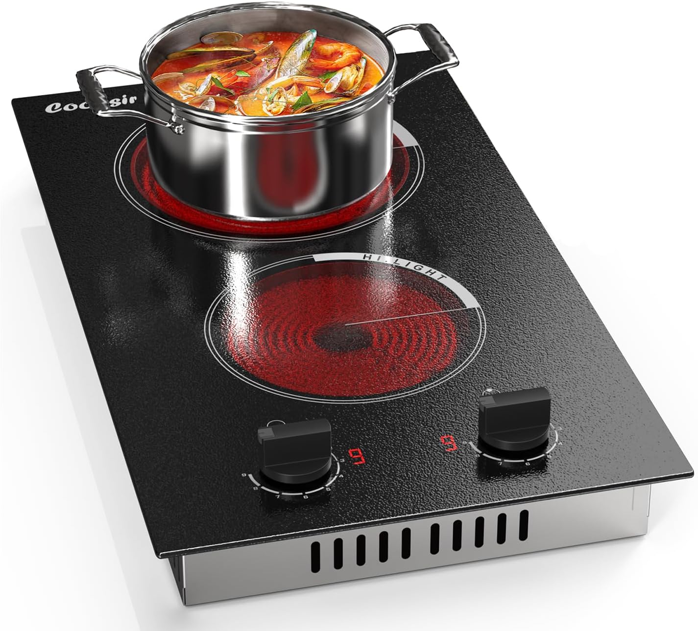 Cooksir Electric Hob 60cm, Ceramic Hob 4 Ring 6700W, Electric Hob 4 Zone with Expandable Dual and Oval Zone, Built-in Hob with Frame, Timer, Safety Lock, 220-240V(No Plug)