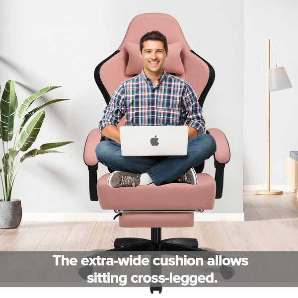 GTPLAYER Fabric Gaming Chair with Footrest, Ergonomic Computer Desk Chair with Pocket Spring Cushion Home Office High Back Support Lumbar Support Heavy Duty Wide