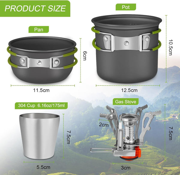 AUTOPkio Camping Cooking Set, Outdoor Camping Pans Pots and Stove - Non Stick Folding Cookware Kit for BBQ Picnic Hiking Backpacking Travel 1-2 Person Use