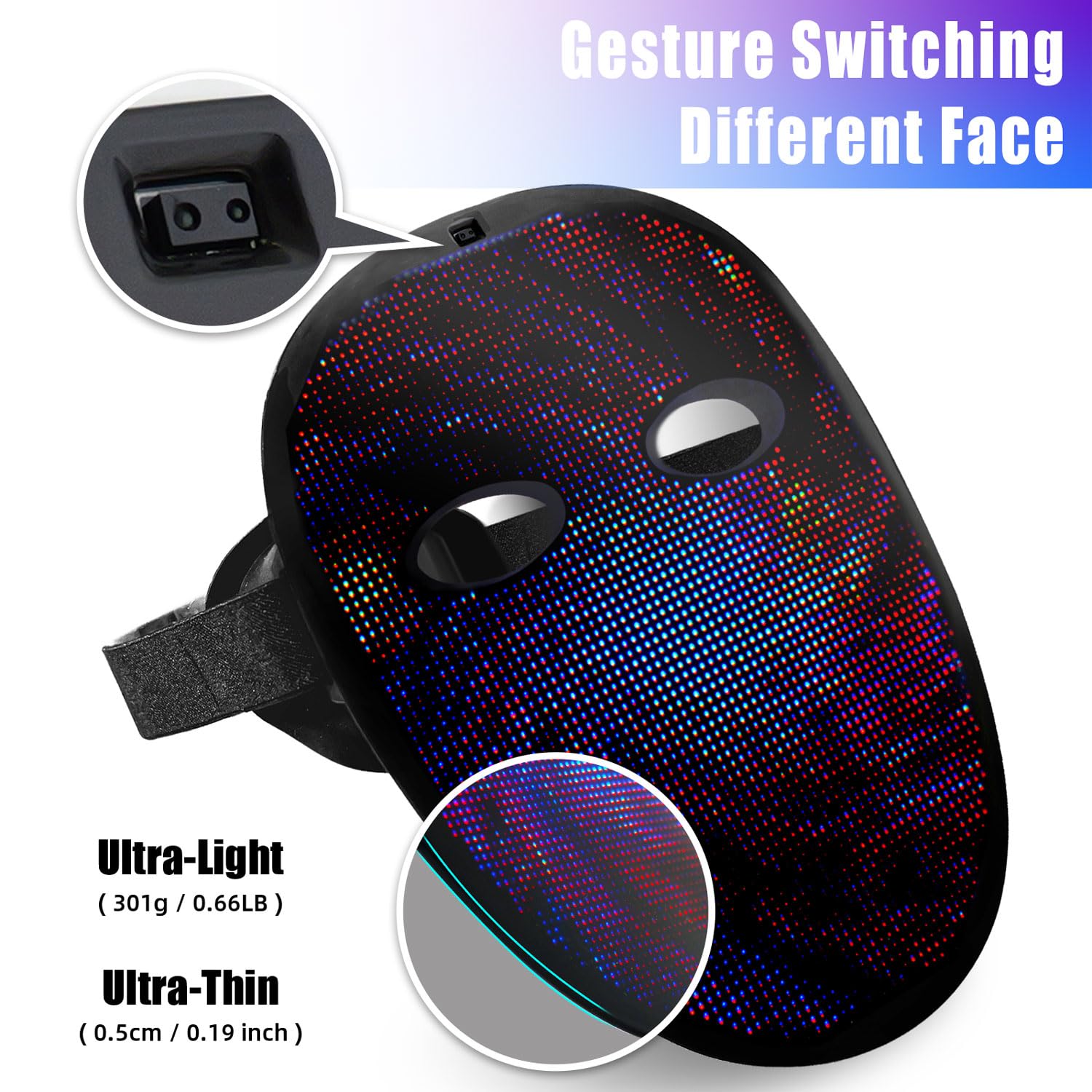 megoo LED Mask with Bluetooth Design Customized Programmable by APP,Halloween LED Luminous Mask for Costume Halloween DJ Masquerade Rave Cosplay Birthday Party