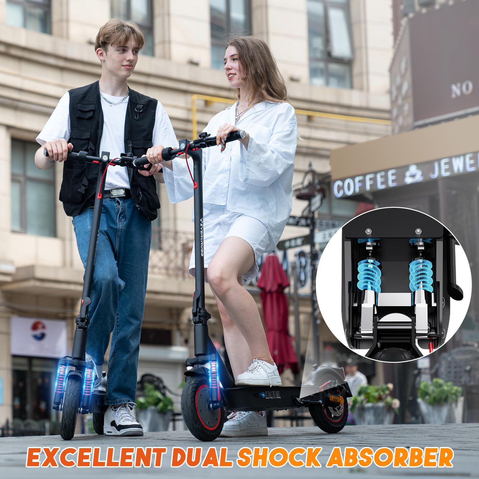 EVERCROSS EV85F/EV10K PRO Electric Scooters Adults, 8.5''/10'' E-Scooter Foldable - APP, 350W/500W Motor, 7.8AH/11.4AH Battery, 15KG/16KG weight, 3 Speed Modes, Dual shock absorbers
