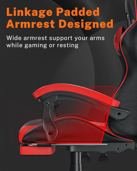 bigzzia RGB Gaming Chair with LED Lights and Ergonomic Computer Chair Reclining PU Leather High Back Video Game Chair with Headrest Adjustable Lumbar Support Linkage Armrest for Adults (Black/Grey)