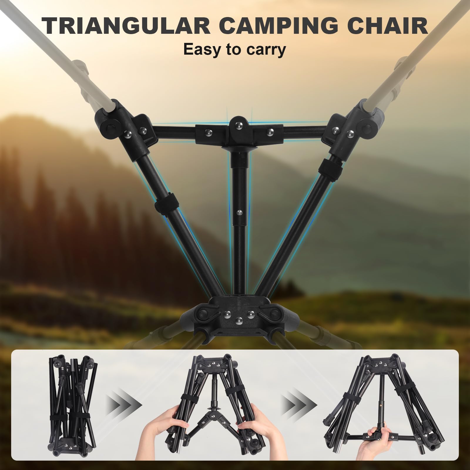 Portable Folding Camping Chair: Lightweight Height Adjustable Camping Chairs Stable Supports 330 Lbs with Side Pockets for Outdoor Camp, Travel, Beach, Lawn (Black)