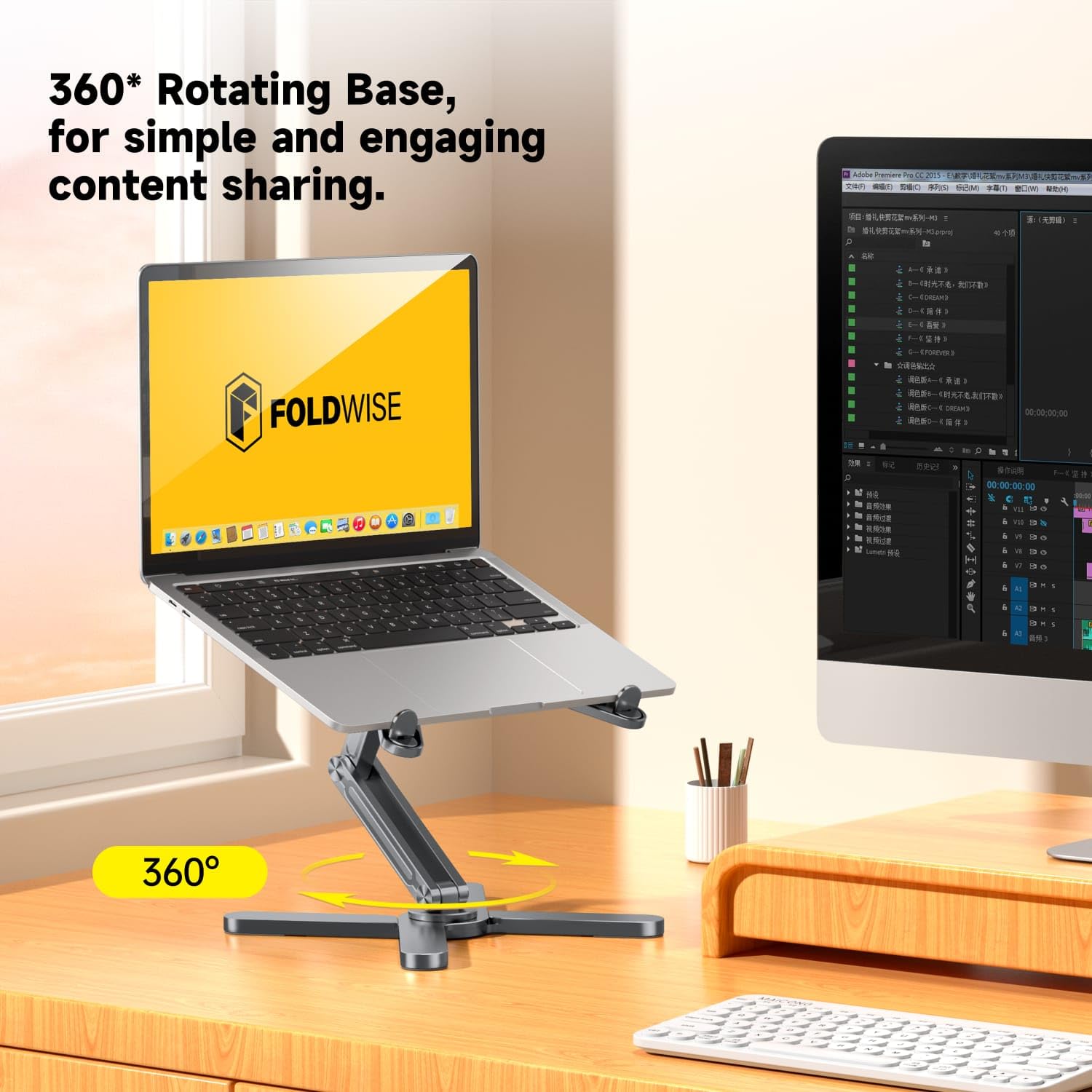 FoldWise X Laptop Stand for Desk - 100% Aluminum, 360 Rotating Base, Foldable, Adjustable Height & Angles Laptop Riser - Sturdy & Portable MacBook
