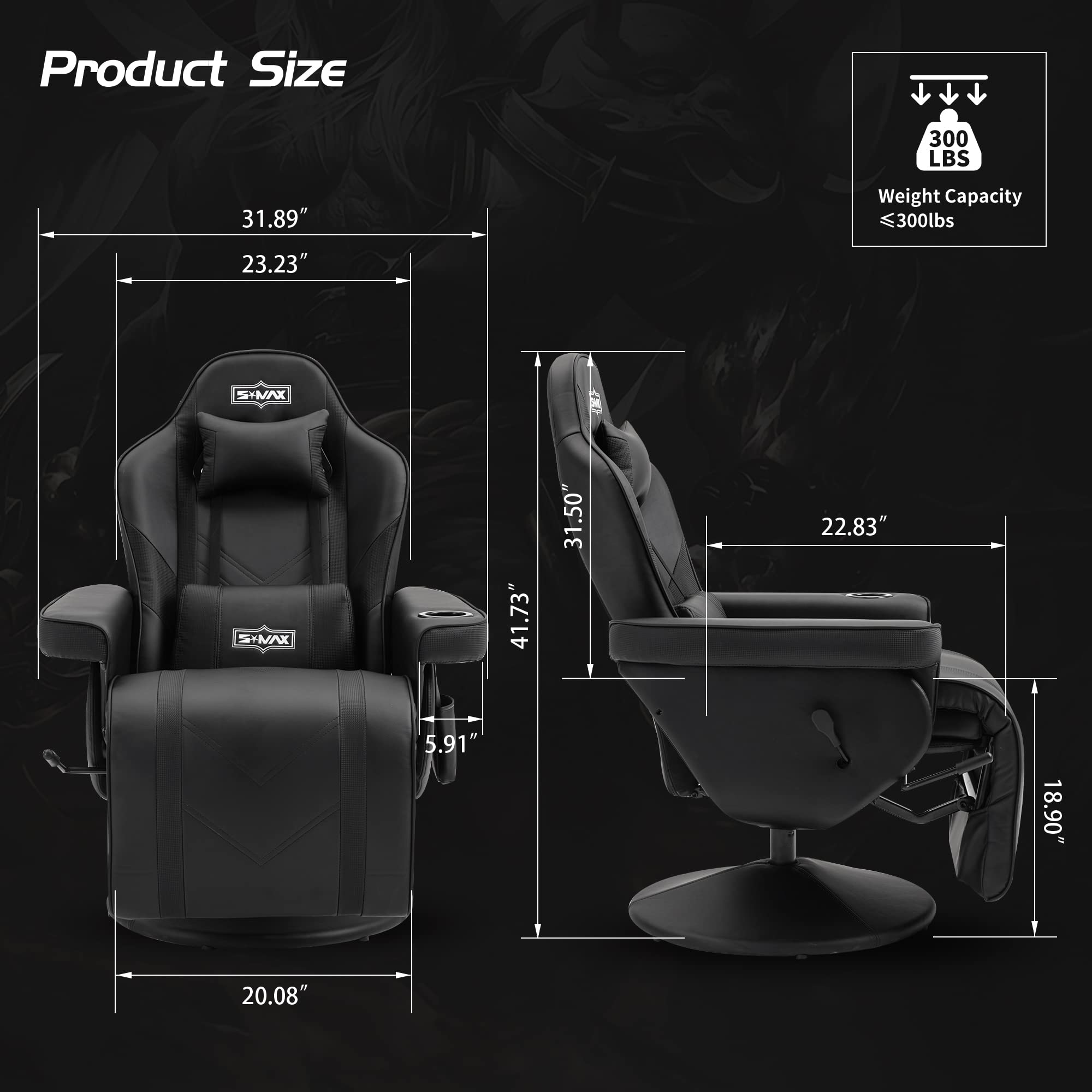 S*MAX Gaming Chair Recliner Height Adjustable Ergonomic Higher Back and Wider Lumbar Support Swivel PU Leather Gaming Chair with Footrest Cup Holder Gamer Chairs for Adults Black X Large