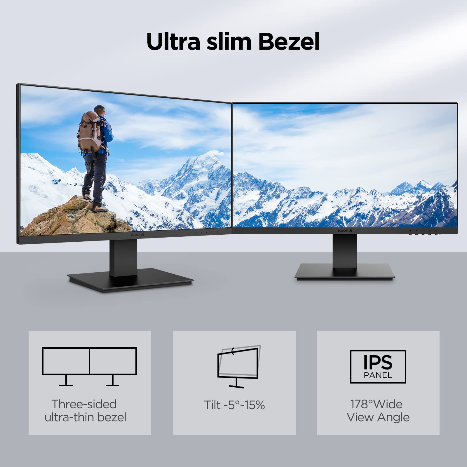 KOORUI E2711F 27 Inch FHD Monitor, Gaming 100Hz, IPS Computer Monitors, 1080P Pc Screen, Adaptive Sync, 5ms, VESA 100x100mm, Eye Care, HDMI, VGA