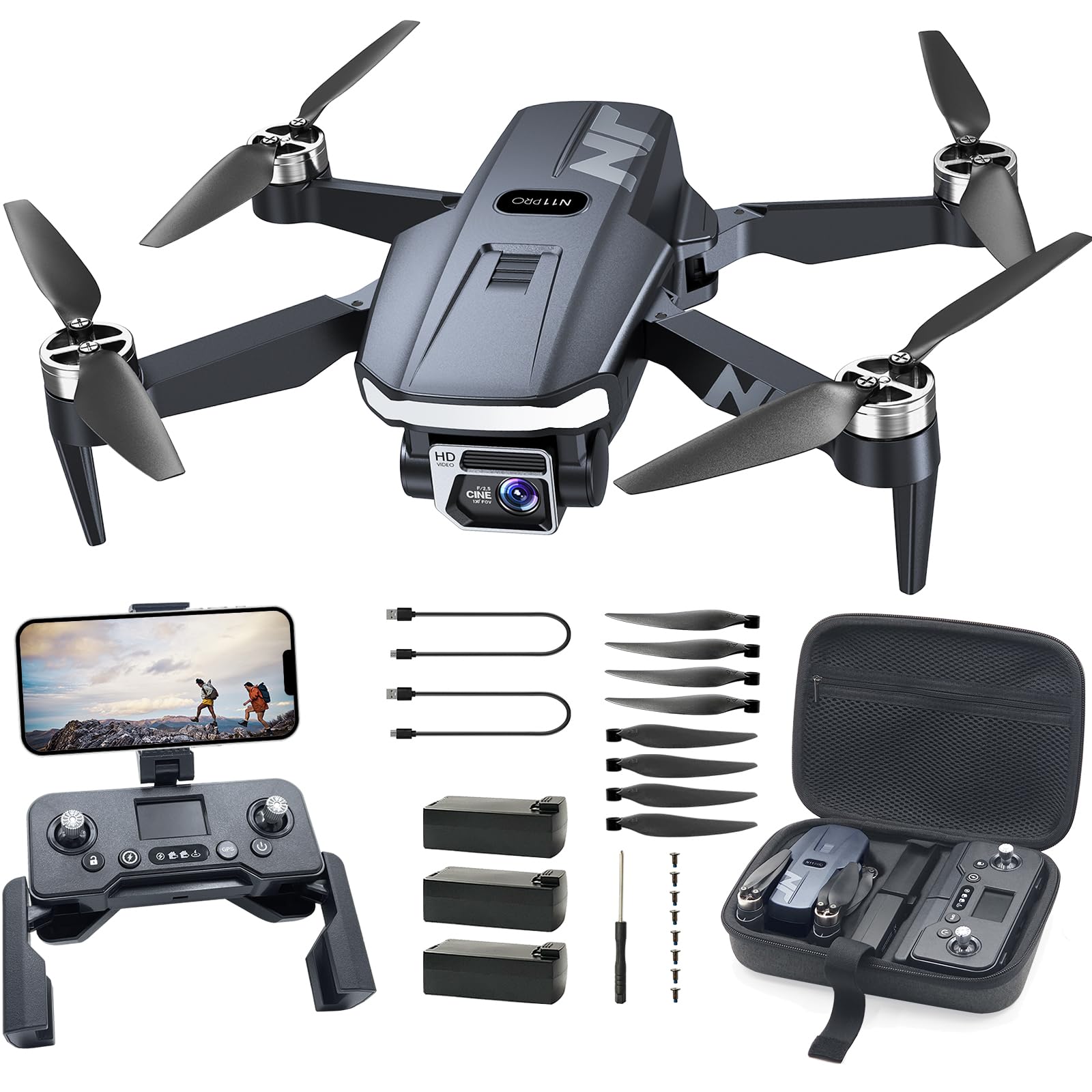 N11 PRO GPS Drone with Camera for Adults 4K UHD, 90 Min Long Flight Time, Long Control Range, Auto Return, Follow Me, Brushless Motor, RC Quadcopter for Beginners
