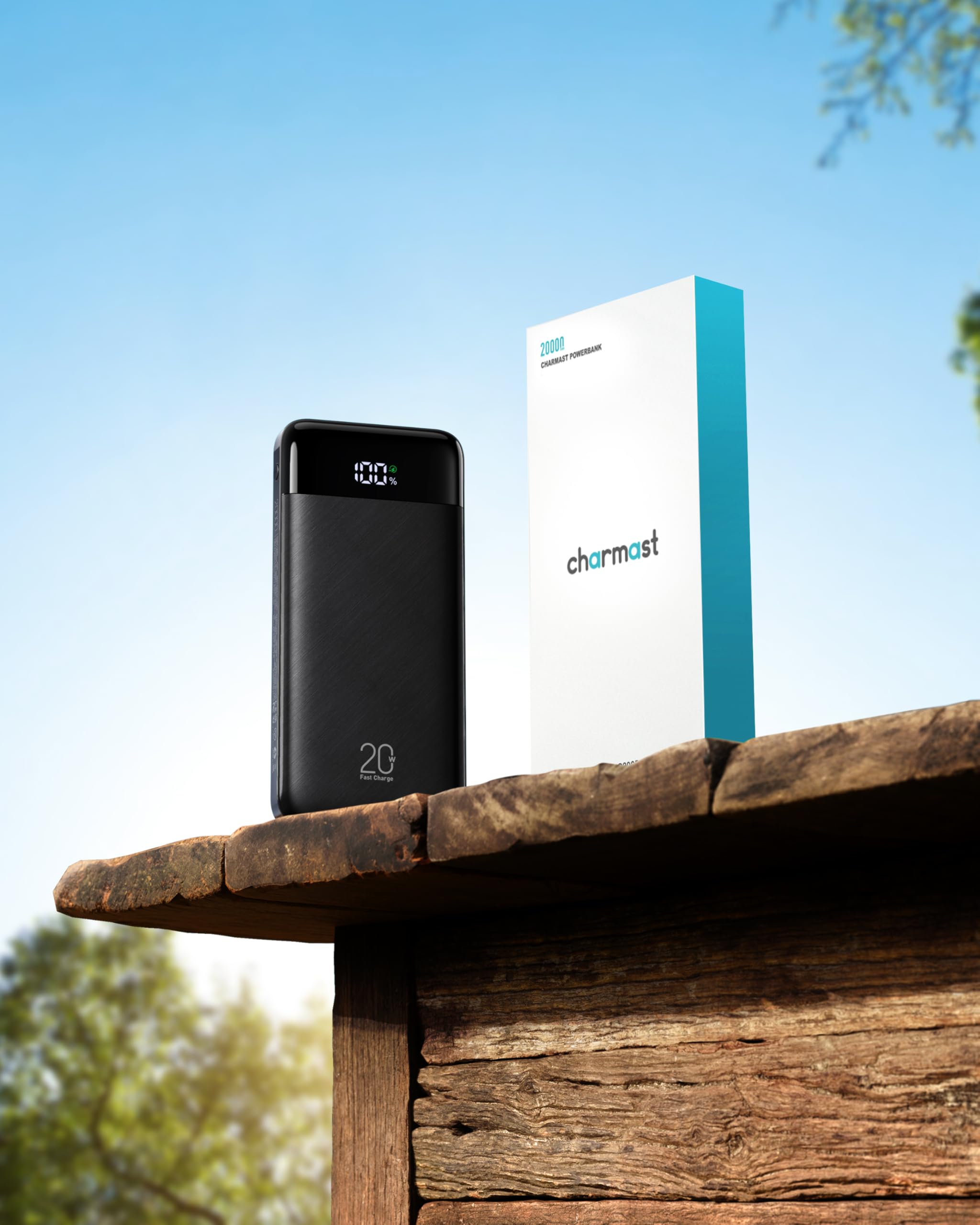 Charmast Power Bank 20000mAh with built-in Cables,Fast Charging 20W PD QC Quick Charge Portable Charger USB C compatiable with Smartphones Tablets and More