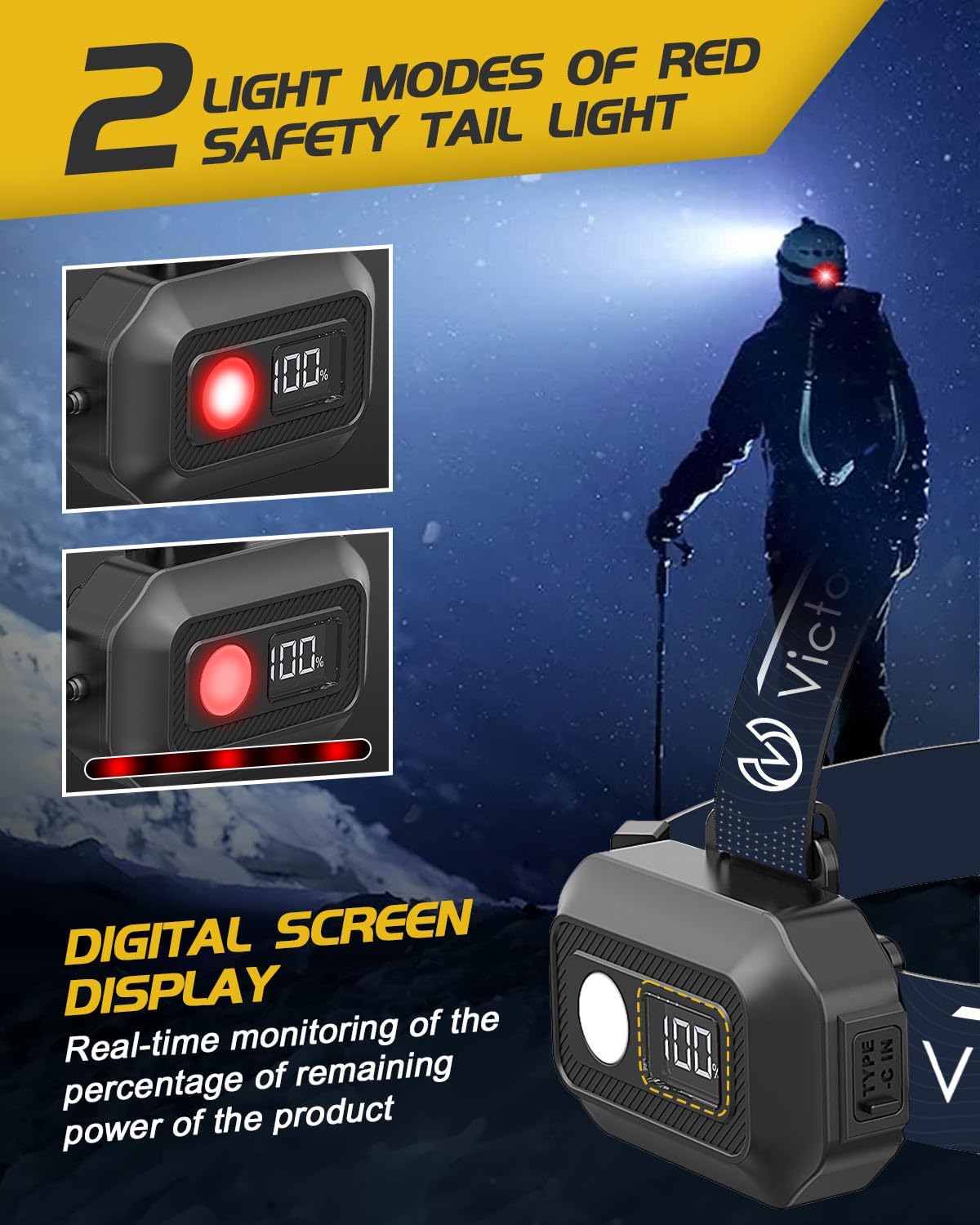 Victoper Head Torch Rechargeable v10000 Upgraded 22000 Lumen Torches LED Super Bright Headlight 10 LEDs Modes Hands-Free Flashlight for Camping Fishing Cycling Hiking Waterproof, Black