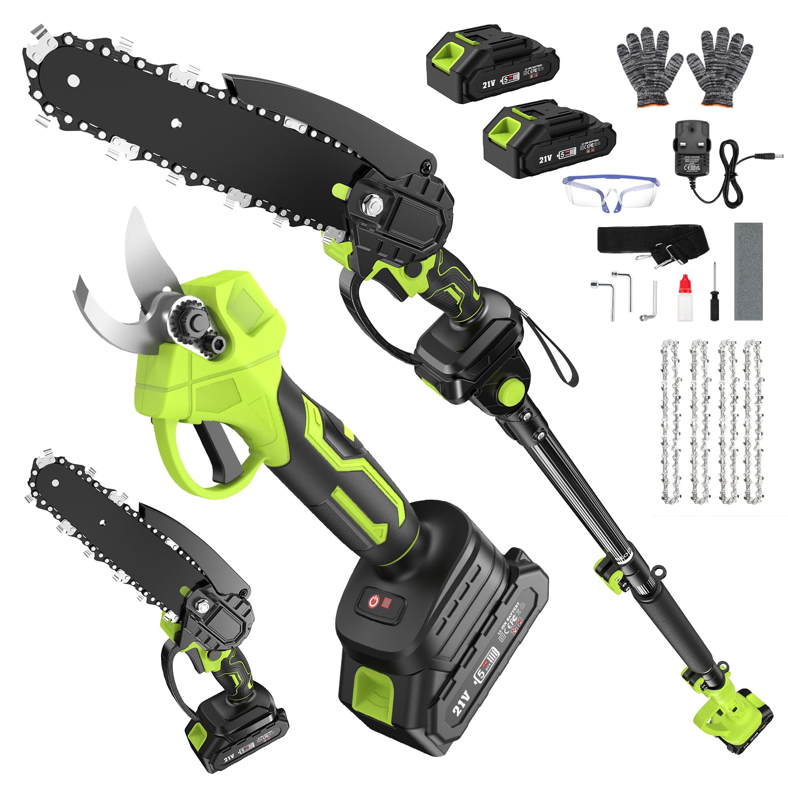 Electric Chainsaw, 12" Cordless Chain Saw 15m/s Chain Speed w 2 Rechargeable 5.0Ah Batteries, 2 Chains & Chain and Guide Bar Handheld Chainsaws for Cutting Wood, Garden Pruning Trees, Tree Trimming