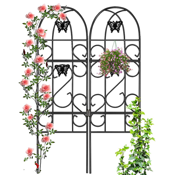 Amagabeli 152x46cm Rustproof Black Iron Butterfly Garden Trellis for Climbing Plants Potted Vines Vegetables Flowers Patio Metal Wire Lattices Grid
