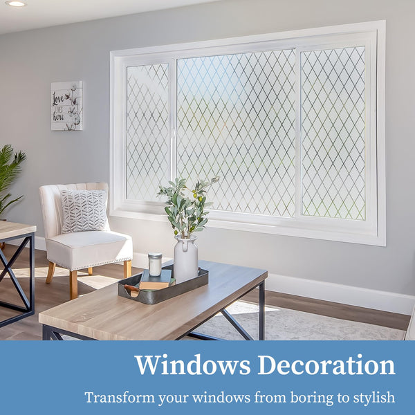 FEOMOS Frosted Lattice Window Film, Window Privacy Film, Decorative Window Cling Non Adhesive, Frosted Glass Film for Windows Doors UV Rejection