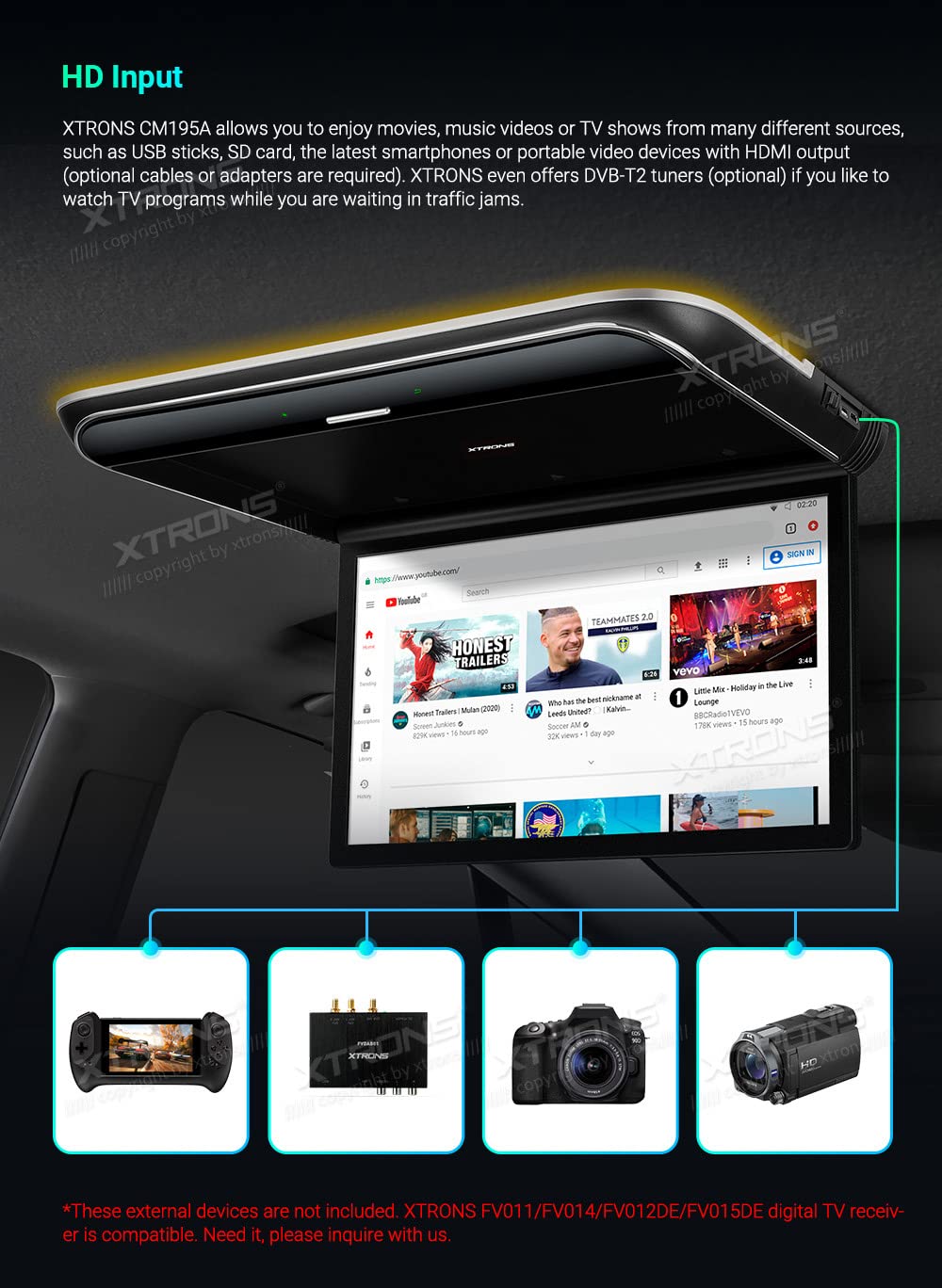 XTRONS Android Car Overhead Player 19.5 Inch Octa Core Car Roof Mount Monitor Wide IPS Screen 8K Video Built-in Stereo Speakers Flip Down Overhead Car Monitor Support 4G WiFi HDMI Input USB RCA Input