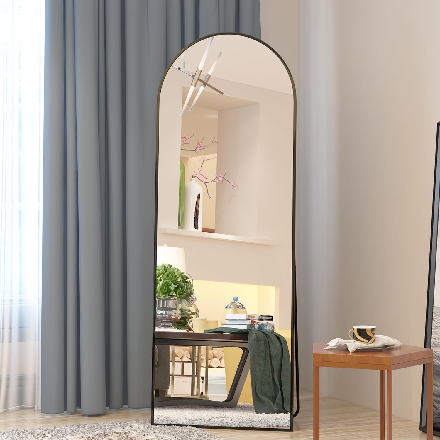 Elemango 162x53cm Arched Floor Mirror Full Length Mirror, Full Body Wall Mirror with Aluminum Frame, Arched-Top Full Mirror Standing Hanging or