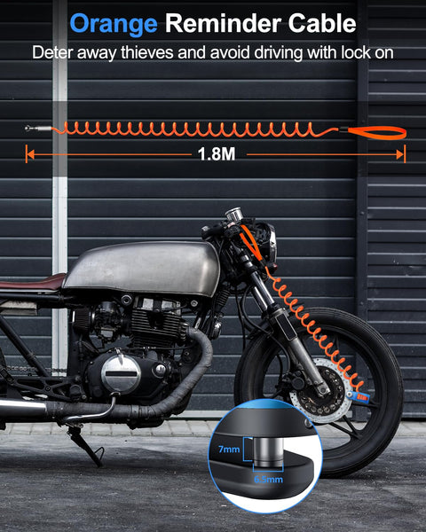 ZEXMTE Motorbike Disc Lock with Alarm, Rechargeable 120dB Anti-Theft Alarm with 5.9 FT Reminder Cable, Heavy-duty Motorcycles Locks Waterproof Disc Lock for Motorcycle, Bike, Scooter, E-Bike