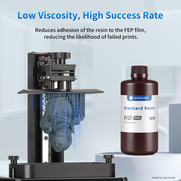 ANYCUBIC Standard 3D Printer Resin, LCD UV 405nm Rapid Photopolymer 3D Resin for 6K/8K/12K/14K LCD 3D Printers(1000g, Grey)