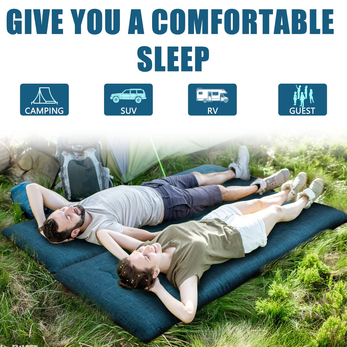 MAXYOYO Portable Foldable Futon Mattress, Hypoallergenic Fabric and High-Density Foam Mattress Pad with Handle and Zipper for Outdoor Indoor Camping