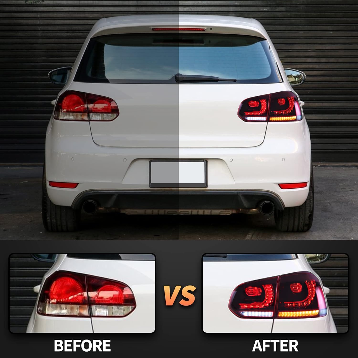 VLAND LED Rear Lights for Golf6 MK6 GTD R TSI 2008-2013 Tail Lights Lamps Assembly with Sequential Indicator, E-mark, One Pair (Smoked)