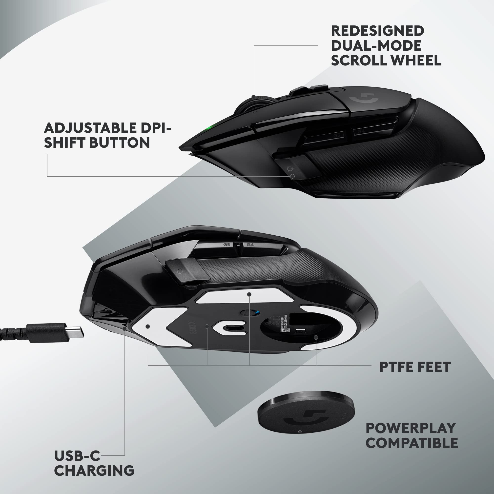 Logitech G G502 X PLUS LIGHTSPEED Wireless RGB Gaming Mouse - Optical mouse with LIGHTFORCE hybrid switches, LIGHTSYNC RGB, HERO 25K gaming sensor, compatible with PC - macOS/Windows - Black