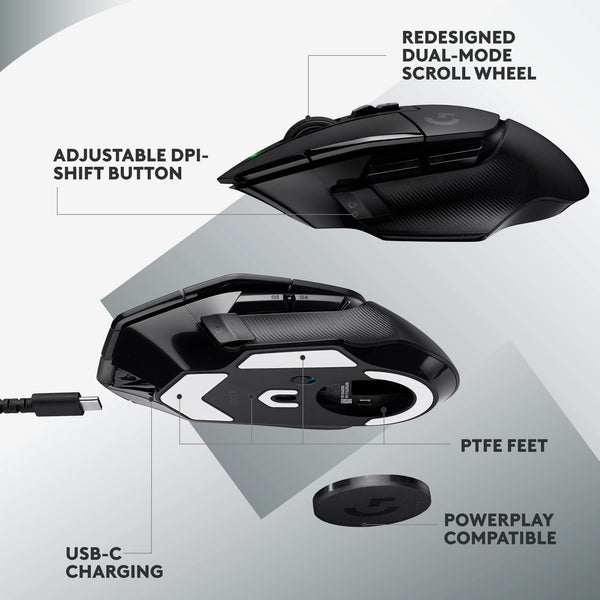 Logitech G G502 X PLUS LIGHTSPEED Wireless RGB Gaming Mouse - Optical mouse with LIGHTFORCE hybrid switches, LIGHTSYNC RGB, HERO 25K gaming sensor, compatible with PC - macOS/Windows - Black