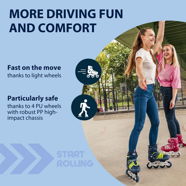 HUDORA Inline Skates Comfort - Inline skates for children & teenagers in various sizes Roller skates adjustable in width & length up to 6 sizes -