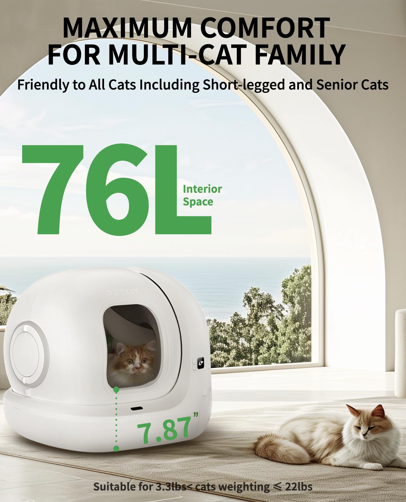 PETKIT PURA MAX 2 Self Cleaning Cat Litter Tray, App Control, 76L Extra Large Automatic Cat Litter Tray for Multi-cats, Odour Control with N50, xSecure Robot Litter Box, Includes Trash Liner