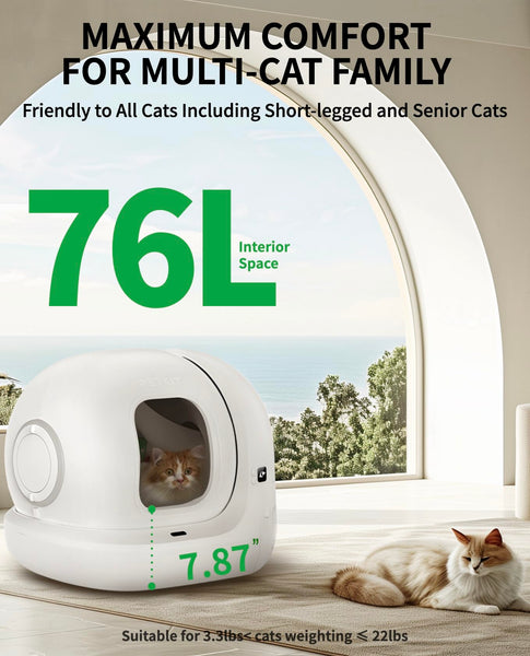 PETKIT PURA MAX 2 Self Cleaning Cat Litter Tray, App Control, 76L Extra Large Automatic Cat Litter Tray for Multi-cats, Odour Control with N50, xSecure Robot Litter Box, Includes Trash Liner