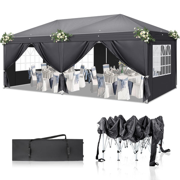 Bonnlo Pop Up Gazebo with Sides 3m x 3m, Easy Setup Instant Outdoor Canopy, Folding Garden Gazebo, Party Tent Grey