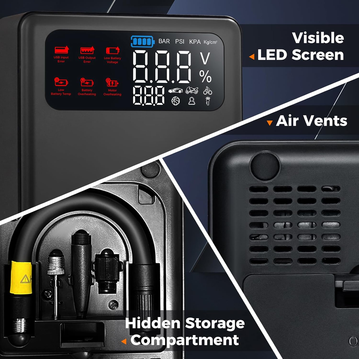 COSTWAY 5-in-1 Jump Starter with Air Compressor, 2000A Peak 13000mAh 12V Car Battery Booster Jump Starter (up to 8.0L Gas or 5.0L Diesel Engine), Powerbank Charger with Jump Leads, LED Flashlight